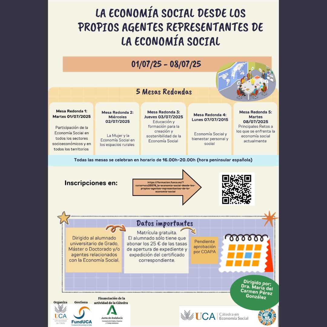 🌞🌡
Mañana comienza 🔜 La economía social desde los propios agentes representantes de la economía social💹

Todavía puedes matricularte➡funduca.short.gy/agentes

#formación #curso #EconomíaSocial #Agentes