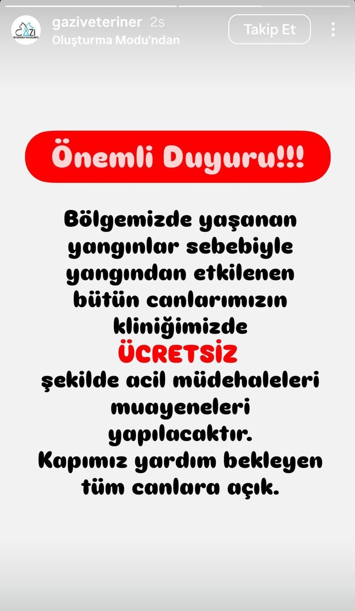 Yangından etkilenen canlar için ücretsiz klinikler. 
 
#izmiryanıyor