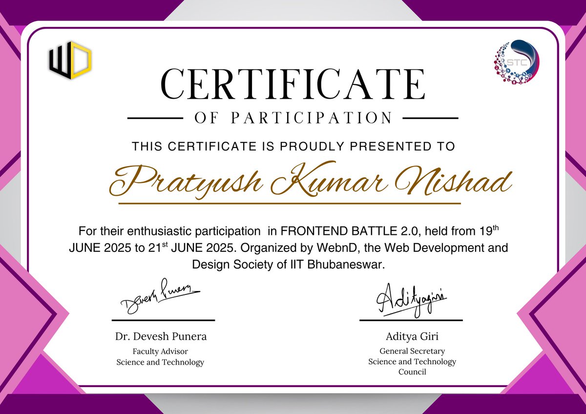 pratyush_1532's tweet image. One more step towards learning something and moving myself forward 😀😀
#HackathonExperience #WebDevelopment #FrontendDeveloper #CodingLife #TechCommunity #JossGawin #StrayKids