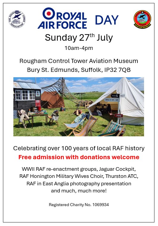 RCTAM94th's tweet image. Another date for the diary. On Sunday 27th July, we're hosting an RAF Day to celebrate the services history across East Anglia. The event, as always, is free admission with donations welcome and we’re dog friendly.