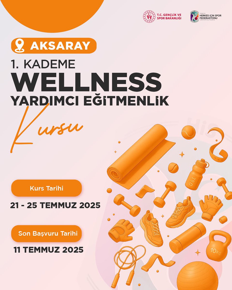 📢 1. Kademe Wellness Yardımcı Eğitmenlik Kursu Duyurusu!

🗓️ Tarih: 21-25 Temmuz 2025
📍 Yer: Aksaray
🔸 Son başvuru tarihi: 11 Temmuz 2025

Türkiye Herkes İçin Spor Federasyonu Başkanlığı tarafından düzenlenen 1. Kademe Wellness Yardımcı Eğitmenlik Kursu için başvurular
