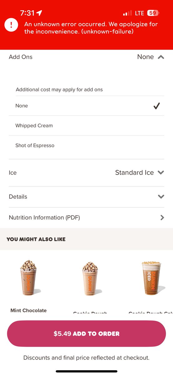 LarComm_Ray's tweet image. How does #AmericaRunOnDunkin when I can never order and always get errors #Fail @dunkindonuts