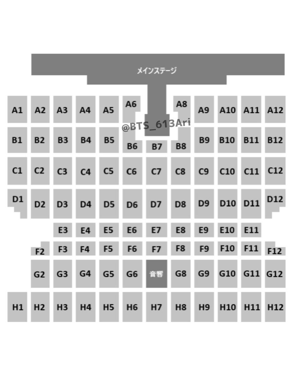 RUNSEOKJIN_EP.TOUR in CHIBA 幕張メッセ公演 アリーナ座席予想図🏟️

たくさんのご協力誠にありがとうございます。

皆様からいただいた座席情報をもとに作成した座席表になります。

後日、指定席やVIP席のブロック配分を色分けしてまとめた完全版を更新する予定です！

▶︎ bts613-bighit.com/runseokjin_ep-…