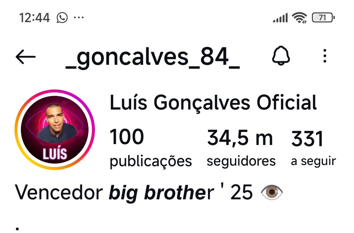 De 197 passou num piscar de olhos pra 34.5 m ...mereces Luís #bbtvi