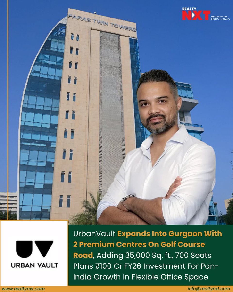 RealtyNXT's tweet photo. #News | UrbanVault opens 2 centres in Gurgaon, expands premium footprint, targeting NCR’s top commercial zones with ₹100 crore FY26 investment.

#RealtyNXT #UrbanVault #FlexibleWorkspaces #Gurgaon #CoworkingIndia #OfficeExpansion #GolfCourseRoad https://t.co/PzkqjBGQMR