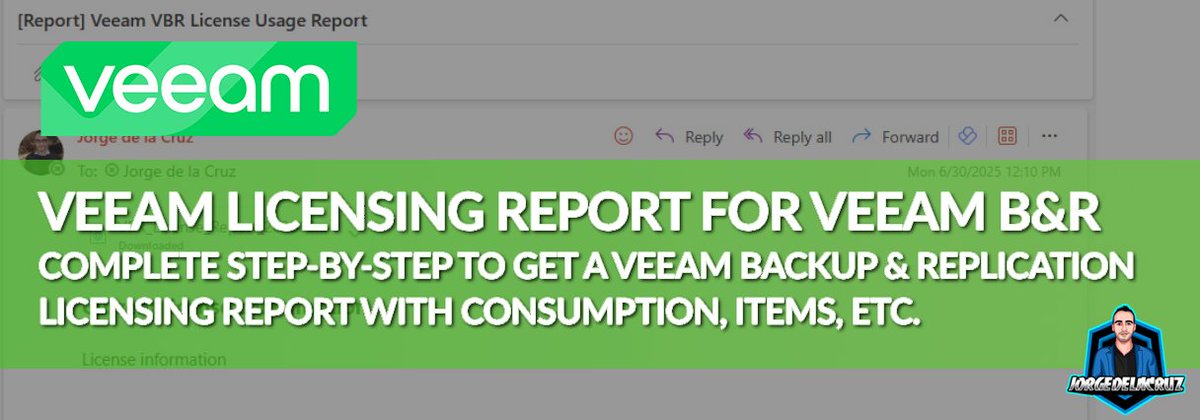jorgedlcruz's tweet photo. [New Blog] Veeam: Veeam Backup &amp; Replication Licensing Report Automated and on your Email https://t.co/31yWsj6hrd

Very simple Power Shell script that will make you receive the Veeam Backup &amp; Replication current consumption on your email. Easy, quick, and powerful.

@Veeam https://t.co/YpXmruHBxL