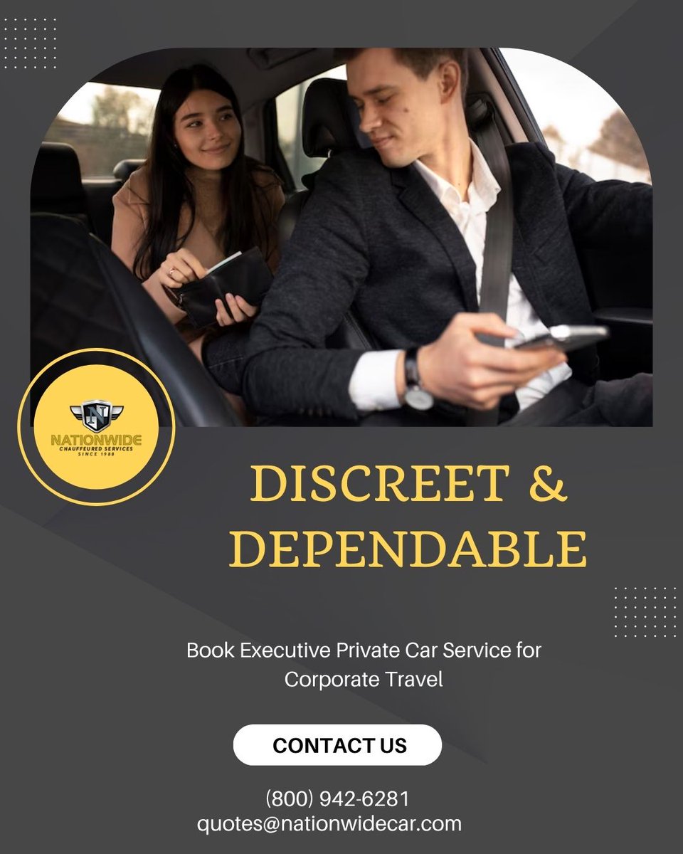nationwidecar20's tweet image. Your time is valuable travel in comfort and privacy
📞(800) 942-6281|✉️quotes@nationwidecar.com
Visit: bit.ly/43BqMq7
#ExecutiveCarService #ExecutiveCarServiceWashingtonDc #ExecutivePrivateCarService #ExecutiveSedanService #ExecutiveCarServiceCharlotte #ExecutiveCar