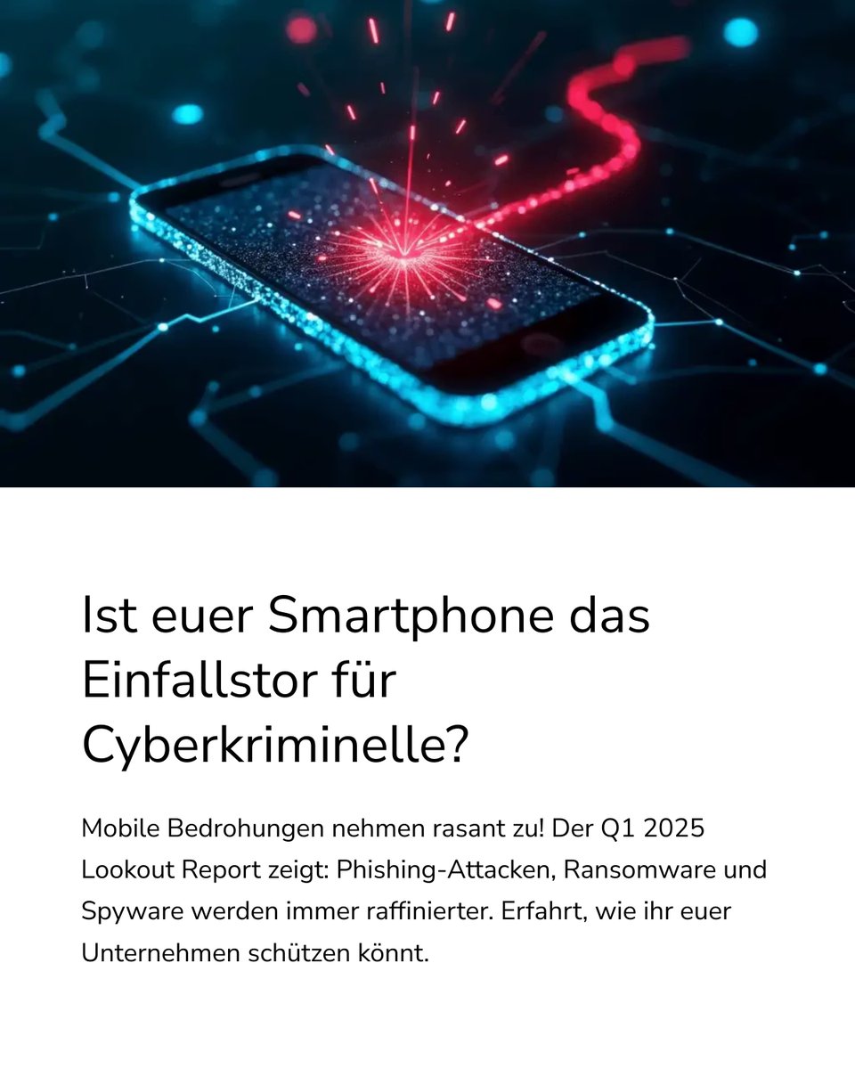 🚨 Alarmierende Zahlen im neuen Lookout Report Q1 2025! Mobile Bedrohungen wie Phishing &amp; Ransomware nehmen rasant zu. 
Seid ihr vorbereitet? 🤔
👉 anyplace-it.de/q1-2025-lookou…

#MobileSecurity #NIS2 #Cybersecurity #ITCompliance #MTD #Informationssicherheit