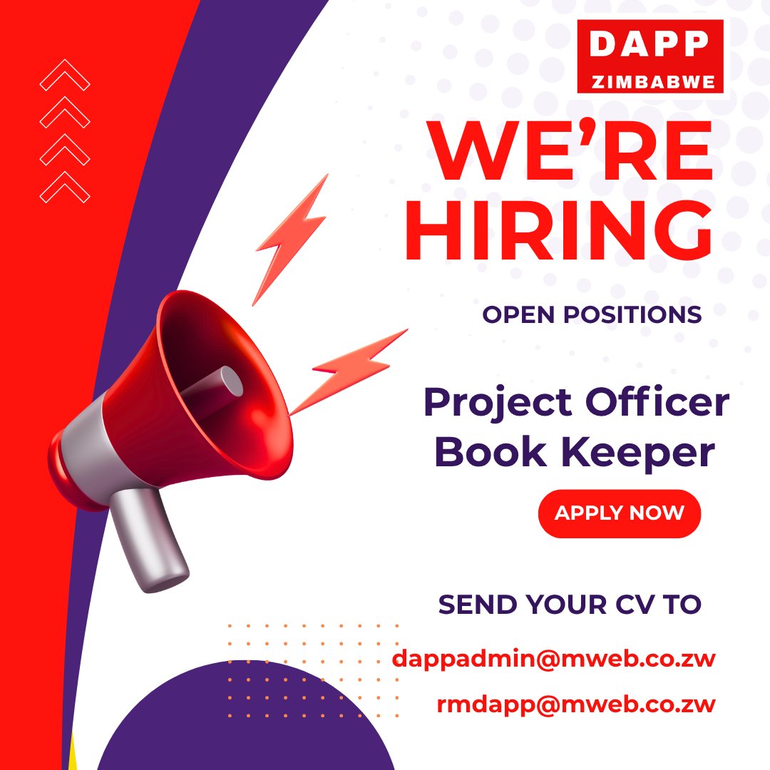 Development Aid from People to People Zimbabwe (@dapp_zimbabwe) on Twitter photo ๐ We are hiring! ๐ผ
DAPP Zimbabwe is seeking 2 skilled professionals to join our team as: โจ Project Officer and โจ Bookkeeper.
Curious about the roles? ๐ Click the links to learn more:
vacancymail.co.zw/jobs/book-keepโฆ
vacancymail.co.zw/jobs/project-oโฆ
๐ Ready to join? Apply now! ๐ฅ ๐ We are hiring! ๐ผ
DAPP Zimbabwe is seeking 2 skilled professionals to join our team as: โจ Project Officer and โจ Bookkeeper.
Curious about the roles? ๐ Click the links to learn more:
vacancymail.co.zw/jobs/book-keepโฆ
vacancymail.co.zw/jobs/project-oโฆ
๐ Ready to join? Apply now! ๐ฅ