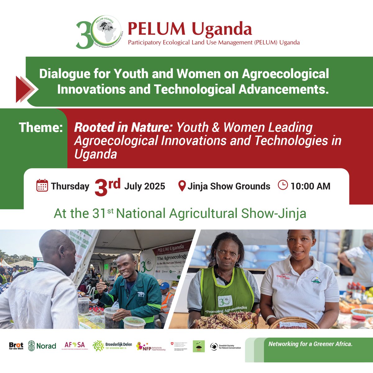This Thursday,<a href="/pelum_uganda/">PELUM Uganda</a> is bringing together youth and women for an insightful dialogue on Agroecological Innovations and Technological Progress at the 31st National Agricultural Show.  📍 Jinja Show Grounds Be part of the conversation....don’t miss it!
  #KnowWhatYouEat