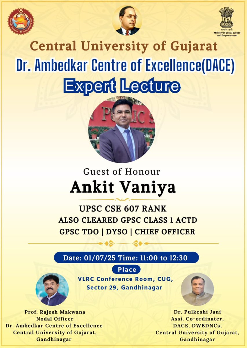 Expert Lecture 
#DACE #CUG 
<a href="/EduMinOfIndia/">Ministry of Education</a>  <a href="/dpradhanbjp/">Dharmendra Pradhan</a> <a href="/MSJEGOI/">Ministry of Social Justice & Empowerment, GOI</a> <a href="/RamaShankerDub5/">Rama Shanker Dubey</a>