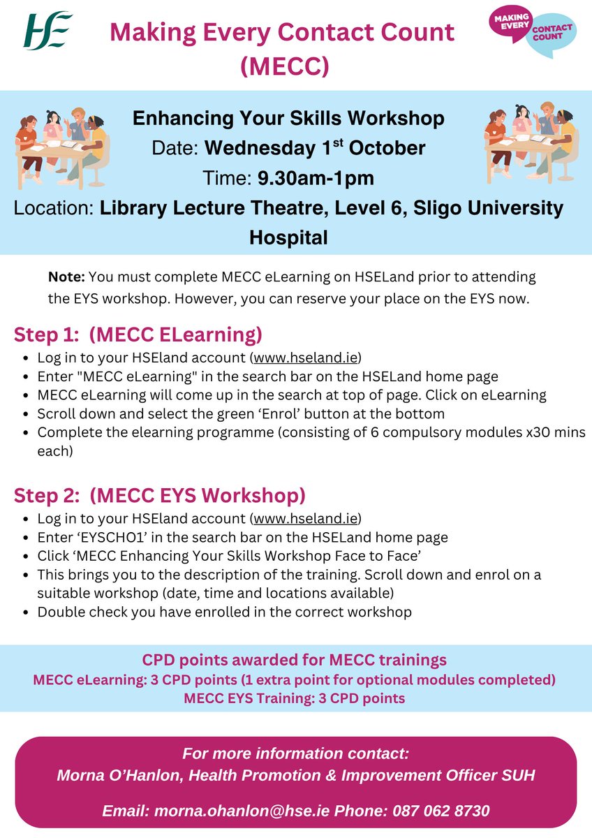 Great morning in SUH promoting all things Making Every Contact Count (MECC), a national programme aimed at chronic disease prevention👏🏻

For more information, visit: hse.ie/eng/about/who/…