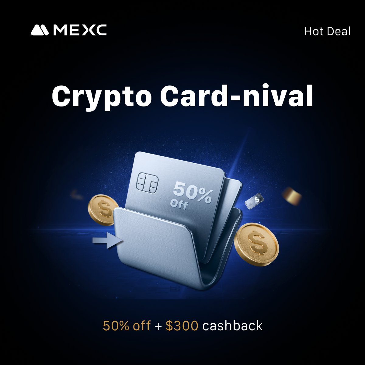 🎪 Step right up to the Crypto Card-nival! Buy crypto with your credit/debit  card and enjoy: 1. 50% off fees 2. Up to 300 $USDT cashback weekly 3. Top  10 buyers each