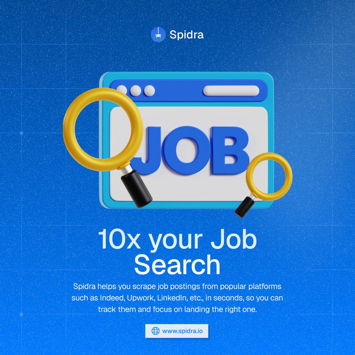 spidra_io's tweet image. Tired of missing job posts?
Spidra helps you track jobs from Indeed, LinkedIn & Upwork — with just a prompt.
Find gigs faster. Land better offers.
Visit spidra.io today
#JobSearch #FreelanceLife #TechTools #Spidra #NoCode #AIJobs #MondayMotivation