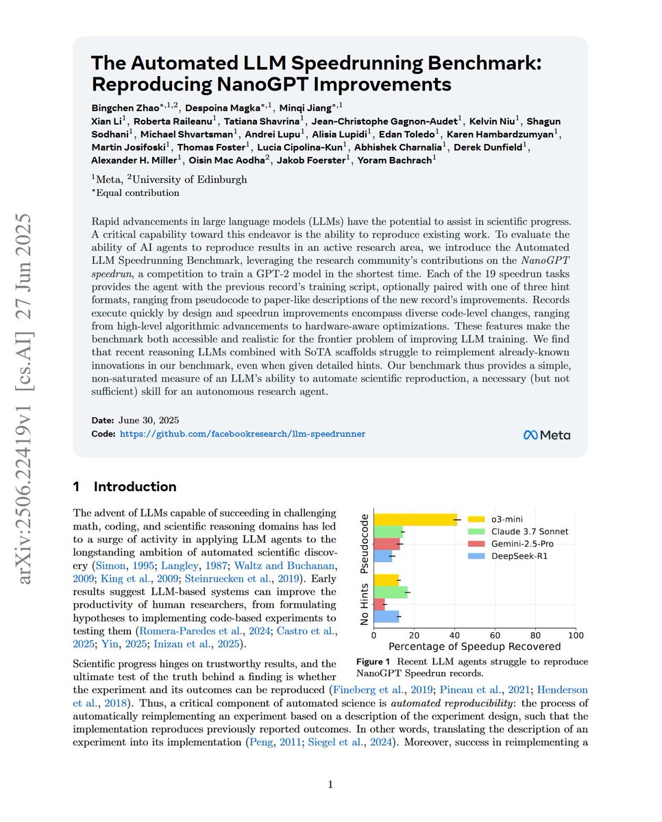 Minqi Jiang (@minqijiang) on Twitter photo This project was co-led by <a href="/BingChenZhao2/">tennant</a>, <a href="/MarlaMagka/">Despoina Magka</a> and myself, with the support of a tremendous team under <a href="/yorambac/">Yoram Bachrach</a> and <a href="/j_foerst/">Jakob Foerster</a>.
Read the full paper detailing the benchmark design and our findings here: arxiv.org/abs/2506.22419 This project was co-led by <a href="/BingChenZhao2/">tennant</a>, <a href="/MarlaMagka/">Despoina Magka</a> and myself, with the support of a tremendous team under <a href="/yorambac/">Yoram Bachrach</a> and <a href="/j_foerst/">Jakob Foerster</a>.
Read the full paper detailing the benchmark design and our findings here: arxiv.org/abs/2506.22419