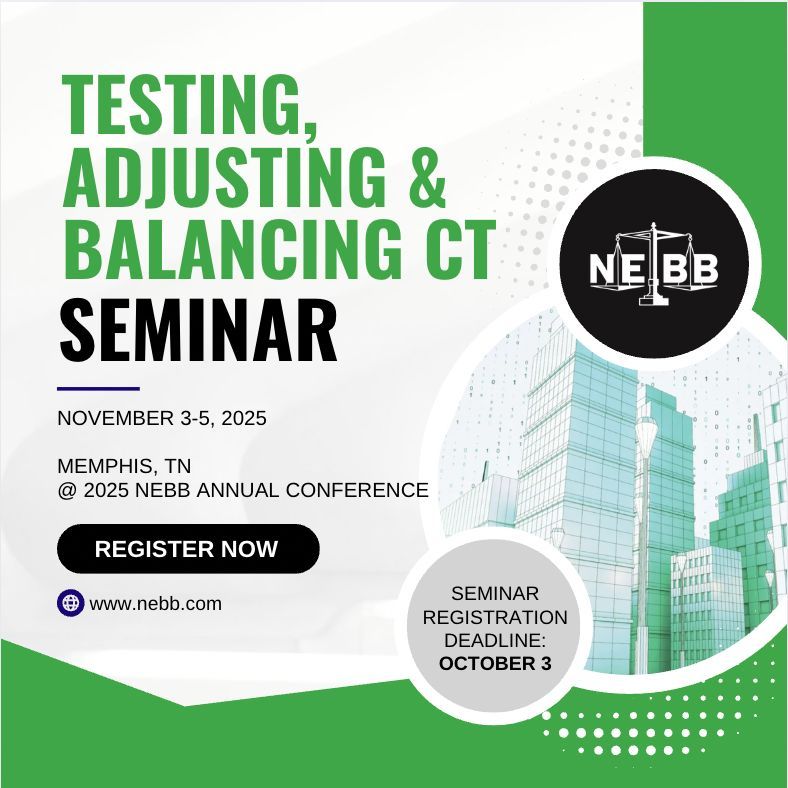 NEBB (@nebb_bldg) on Twitter photo Planning ahead pays off—especially when it comes to NEBB’s TAB CT Seminar!
Whether you're new to TAB or ready to refine your skills, now’s the time to register.
📅 Details & registration: buff.ly/q7hhfYn
#NEBB2025 #NEBBseminars #AnnualConference Planning ahead pays off—especially when it comes to NEBB’s TAB CT Seminar!
Whether you're new to TAB or ready to refine your skills, now’s the time to register.
📅 Details & registration: buff.ly/q7hhfYn
#NEBB2025 #NEBBseminars #AnnualConference