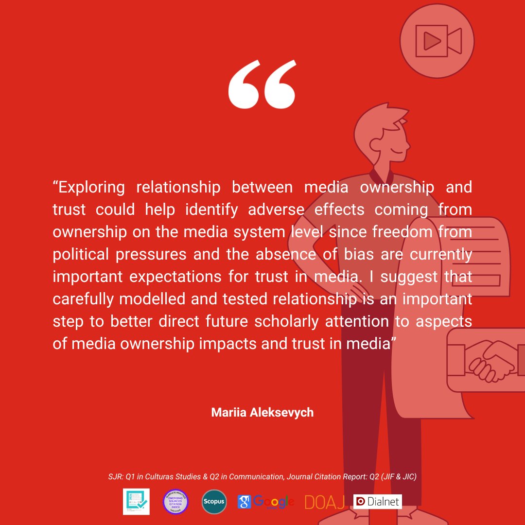 JournalCommSoc's tweet image. 📄“Media ownership and institutional trust in media: conceptual clarification and a model of relationship” by Mariia Aleksevych
doi.org/10.15581/003.3…
#OpenAccess #Communication #Academic #Ownership #Media #Trust #Pluralism