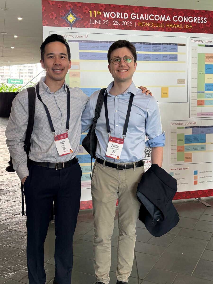 The brilliant Jeremy Tan and <a href="/GiovMontesano/">Giovanni Montesano</a> representing us at the faculty of the 11th World Glaucoma Congress in Honolulu   🏖️
<a href="/CityStG_Health/">School of Health & Medical Sciences</a> <a href="/CityStGeorges/">City St George's, University of London</a> 
<a href="/glaucoma_uk/">Glaucoma UK</a>  <a href="/WorldGlaucoma/">World Glaucoma Association (WGA)</a>