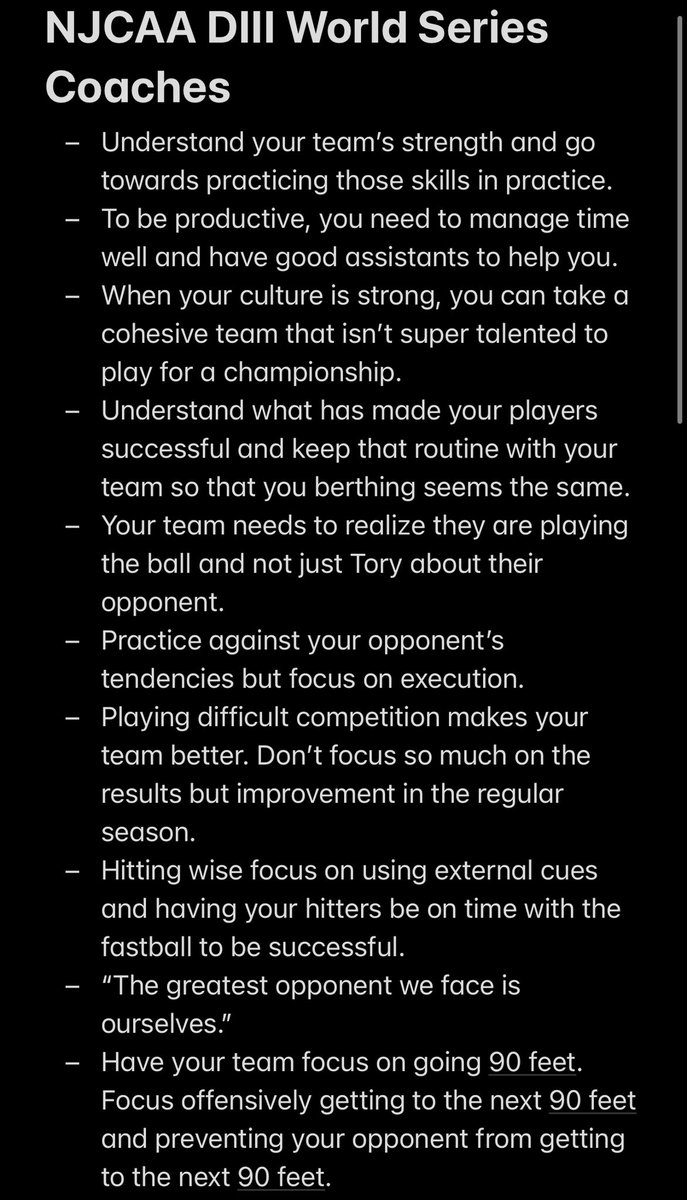 CoachCasto's tweet image. I enjoyed listening to the @ABCA1945 Podcast with @NJCAA DIII College World Series coaches. This was a great discussion on practice alignment, team preparation, and growing your team. Here are my notes! @CoachB_ABCA @NettingPros ⚾️📝🎧