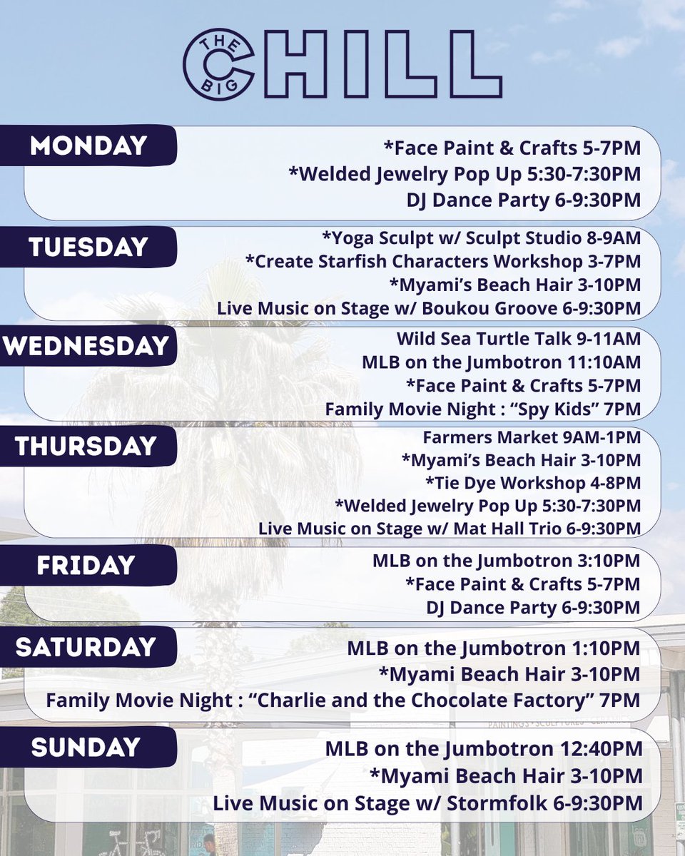 TheBigChill30A's tweet image. Happy Monday! 🎉 We’ve got a full lineup of events! From dance parties &amp;amp; live music to pop-up vendors, there’s something for everyone this week!

#thebigchill30a #watersound #hey30a #30abeaches #30a #30alife #30aevents #visitsouthwalton #30aeats #watersoundbeach #familyfriendly