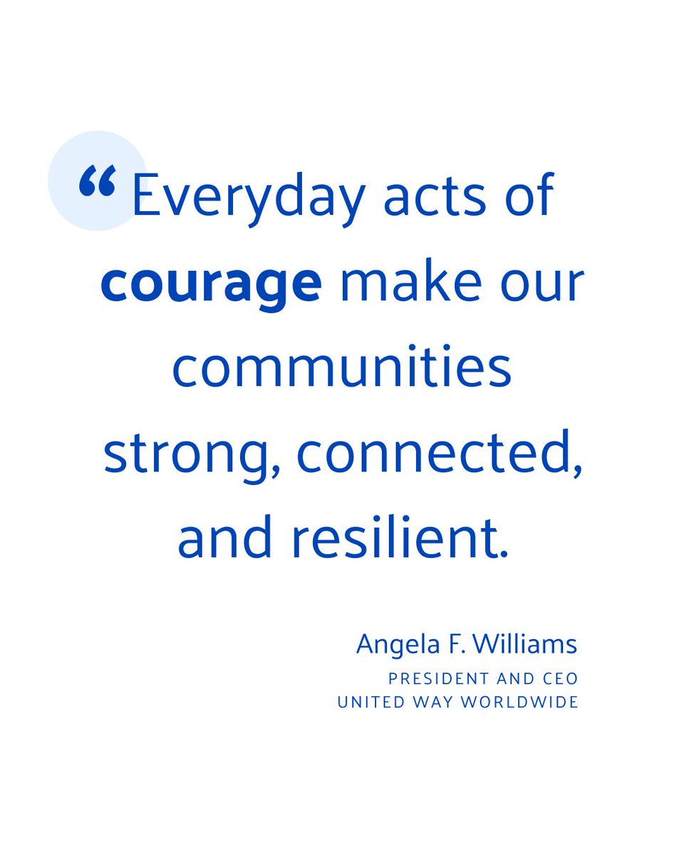 United Way (@unitedway) on Twitter photo Today we’re spotlighting United Way partners who show us what courage looks like. ❤️ 
Through The Courage Project, we honor those who embody everyday bravery to strengthen our shared future.
Meet this month’s honorees ⬇️
🔗  unitedway.org/the-courage-pr…
#TheCourageProject Today we’re spotlighting United Way partners who show us what courage looks like. ❤️ 
Through The Courage Project, we honor those who embody everyday bravery to strengthen our shared future.
Meet this month’s honorees ⬇️
🔗  unitedway.org/the-courage-pr…
#TheCourageProject