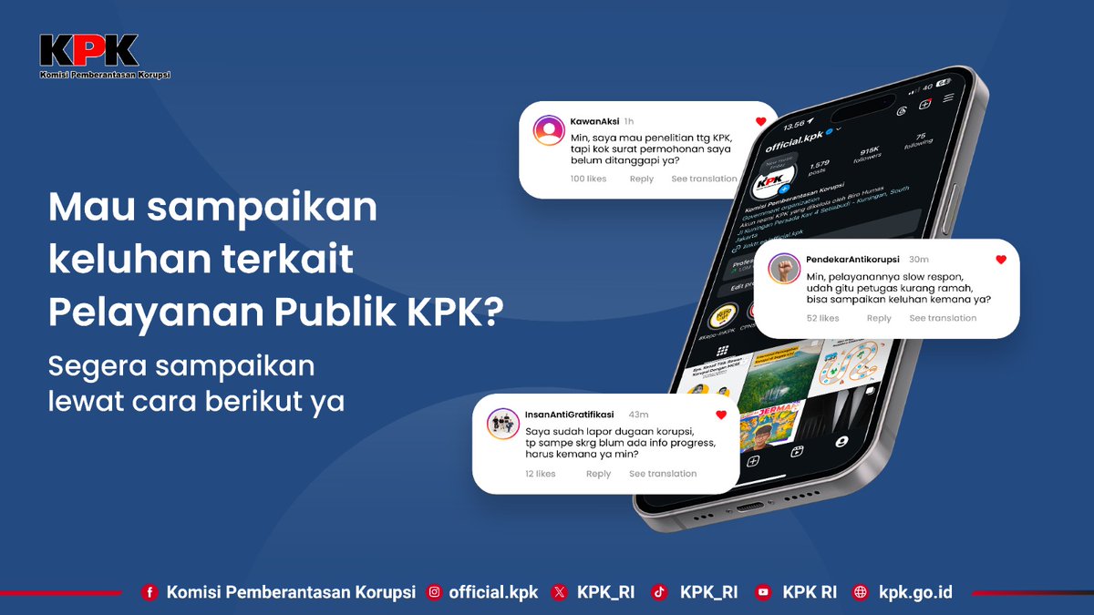 KPK_RI's tweet photo. #KawanAksi, ingin menyampaikan keluhan terkait Pelayanan Publik KPK? Simak unggahan berikut untuk prosedurnya ya! #LayananPublikKPK #PIPKPK https://t.co/AJK9TGmujZ