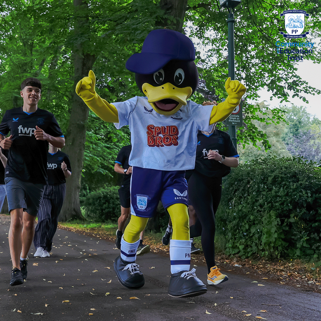 pnecommunity's tweet photo. 🦆 Deepdale Duck has SMASHED the 100km in June Challenge! 🎉

Earlier today, Duck waddled the final kilometres alongside some of the team from our amazing principal partner, @FWPGroup, around Avenham Park, taking the total to 100.1km! 🙌🏃

💷 So far, we've raised over £650 with more to come in this week from local schools who have done their own fundraising for us. Across 21 runs, your support has powered every step.

If you want to support us here at PNECET, you can still make a donation by clicking the link below and helping us get closer to our £2,000 goal! ⬇️

🔗 https://t.co/YMrhcuz6mW

Thank you, Preston, for cheering on the Duck! 🤍💙

#PNECET | #pnefc