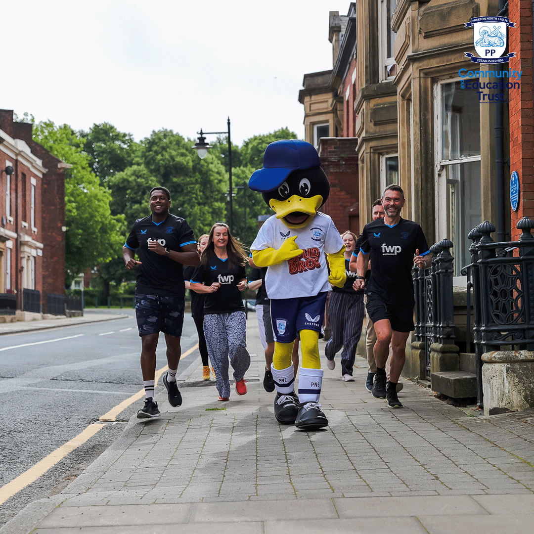 pnecommunity's tweet photo. 🦆 Deepdale Duck has SMASHED the 100km in June Challenge! 🎉

Earlier today, Duck waddled the final kilometres alongside some of the team from our amazing principal partner, @FWPGroup, around Avenham Park, taking the total to 100.1km! 🙌🏃

💷 So far, we've raised over £650 with more to come in this week from local schools who have done their own fundraising for us. Across 21 runs, your support has powered every step.

If you want to support us here at PNECET, you can still make a donation by clicking the link below and helping us get closer to our £2,000 goal! ⬇️

🔗 https://t.co/YMrhcuz6mW

Thank you, Preston, for cheering on the Duck! 🤍💙

#PNECET | #pnefc