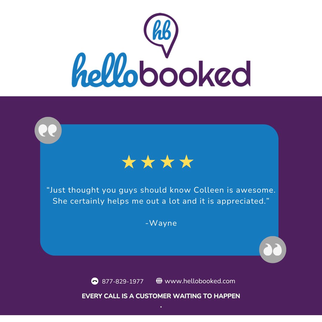 hellobookednow's tweet image. Shoutout to Colleen! 💬

"Just thought you guys should know Colleen is awesome. She certainly helps me out a lot and it is appreciated." – Wayne

We’re proud to have rockstars like her on the HelloBooked team! 💙👏

#TeamShoutout #CustomerLove #HelloBooked