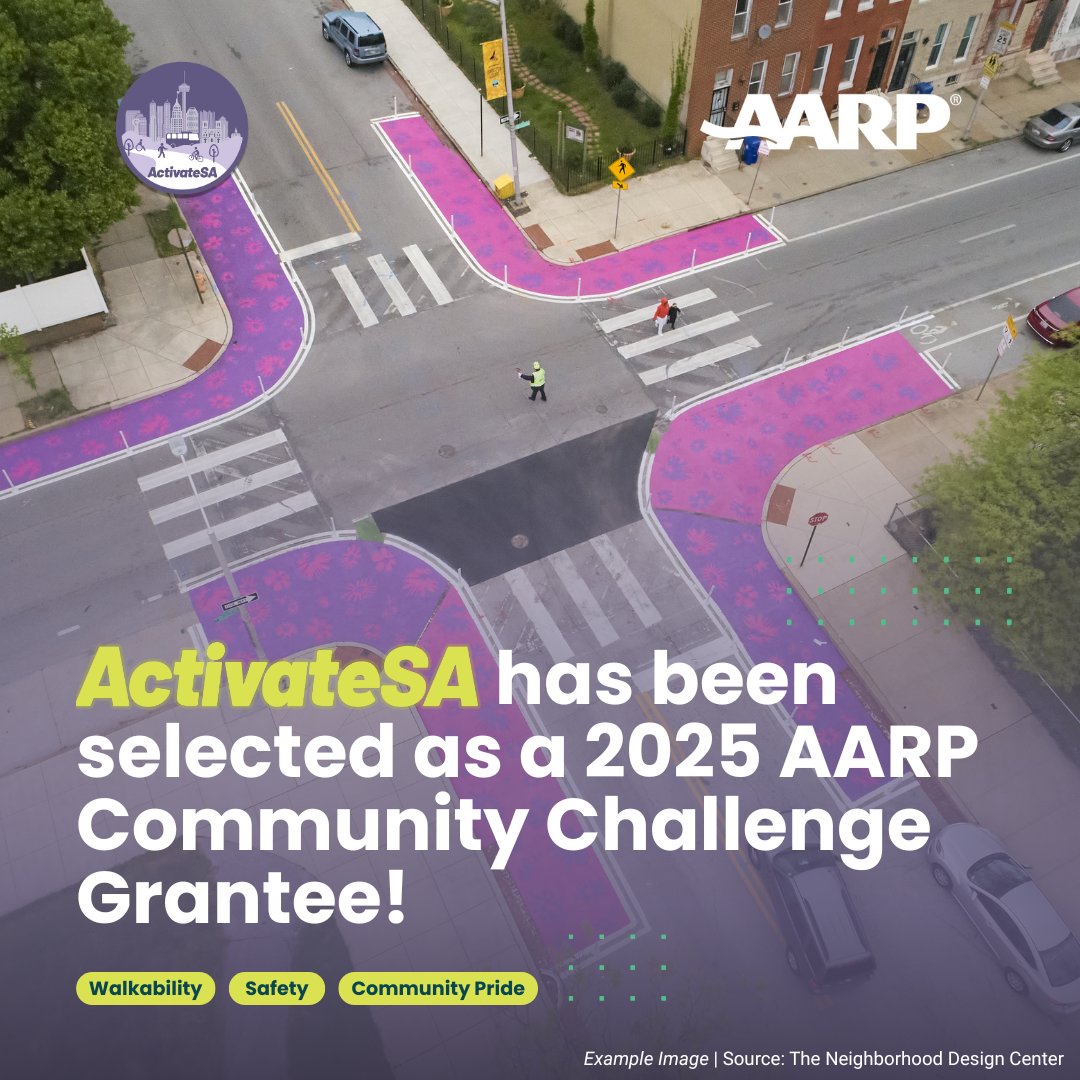 We are a 2025 #AARPCommunityChallenge grantee! We are very excited to get started on our quick-
action project funded by <a href="/AARPLivable/">AARP Livable Communities</a> that will install two artistic crosswalks on Blanco Road in Beacon Hill, #SanAntonio. 🎨🚶‍♀️Learn more: aarp.org/CommunityChall….