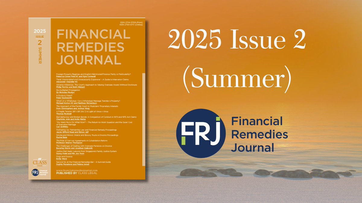 The Financial Remedies Journal Issue 2 (Summer) is now available to read!

This latest issue is filled with articles covering a wide range of topics. 

Find out more: ow.ly/3MCi50Vj5ae

#FinancialRemedies