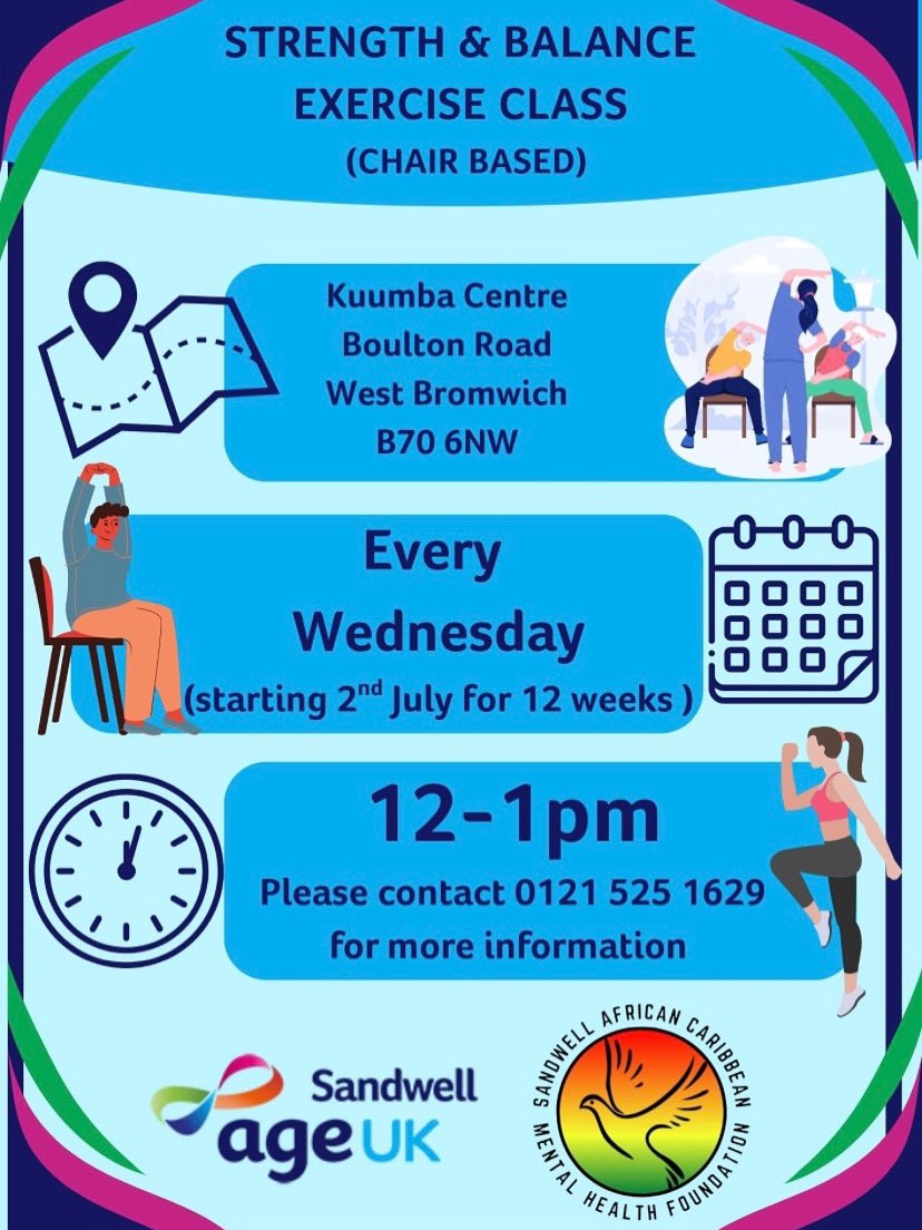 SACMHF (@kuumbaf) on Twitter photo We have teamed up with <a href="/AgeUKSandwell/">Age UK Sandwell</a> to offer strength & balance (chair based) classes! Join us this Wednesday & every Wednesday after that for 12 weeks. #strengthtraining #balancetraining #exerciseisgoodforthesoul❤️ We have teamed up with <a href="/AgeUKSandwell/">Age UK Sandwell</a> to offer strength & balance (chair based) classes! Join us this Wednesday & every Wednesday after that for 12 weeks. #strengthtraining #balancetraining #exerciseisgoodforthesoul❤️