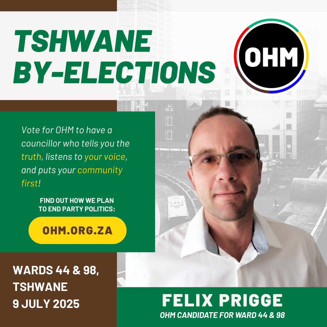 Vote OHM in the upcoming by-elections!
Our candidate will be your eyes, ears, and voice in council — keeping government accountable and making sure you know what’s really going on.

Because knowledge is power, and without it, nothing changes.

Councillors don’t just fix potholes