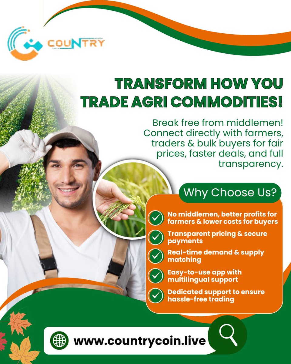 CotyCoin's tweet photo. 🚜💰 Say goodbye to middlemen &amp; hello to bigger profits!

✅ Start trading smarter at https://t.co/TXeB2k8Soh

#AgriBusiness #FarmersMarket #AgriTech #CommodityTrading #FairTrade #NoMiddlemen #CountryCoin

agriculture, farmers, bulk buyers, secure payments, transparent pricing https://t.co/P6GoA39dnp