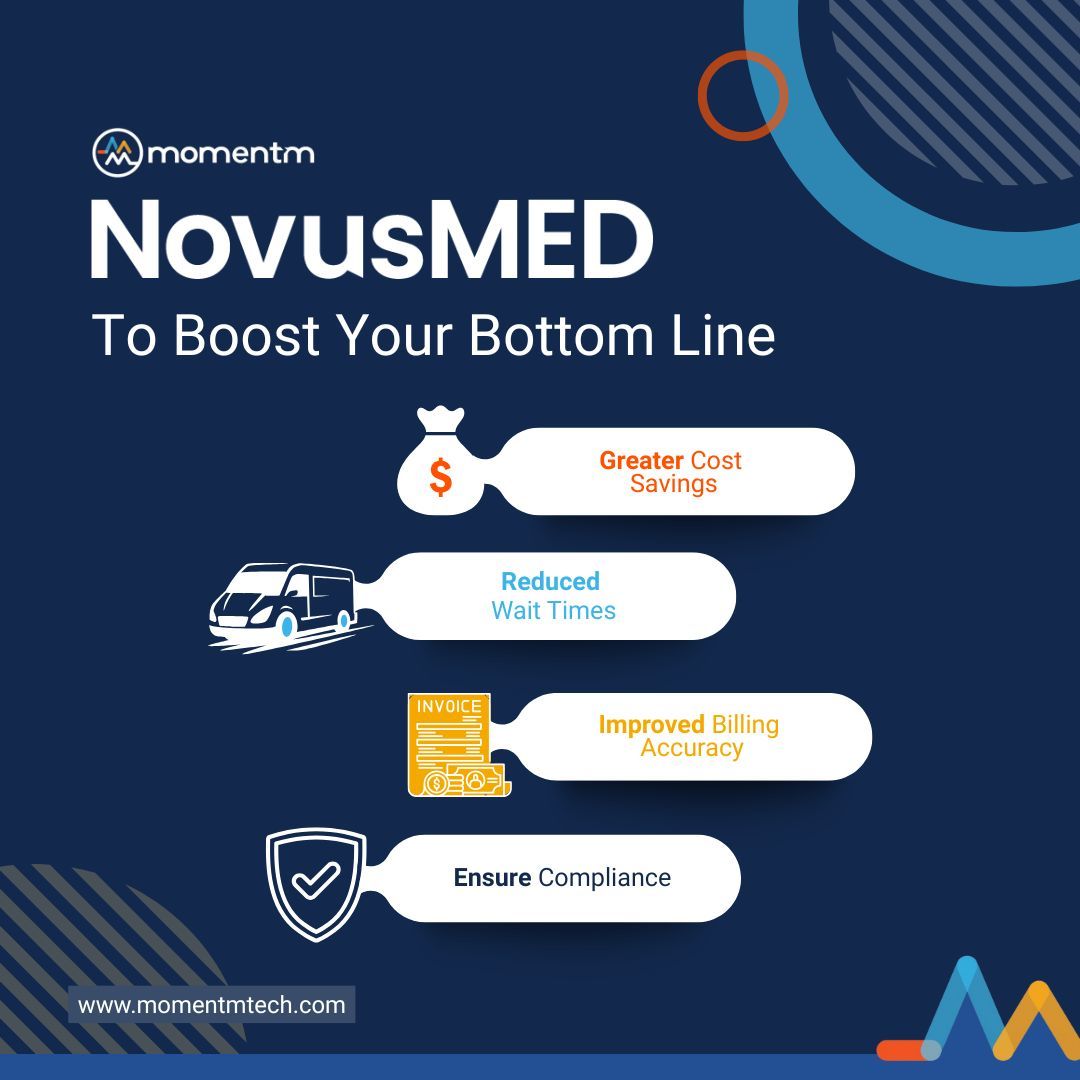 momentmtech's tweet image. 🚗💡 NEMT providers, supercharge your efficiency! NovusMED automates scheduling, reduces paperwork, and ensures compliance—freeing up time and resources to focus on what matters most. #NEMT #TransportationSoftware #Efficiency