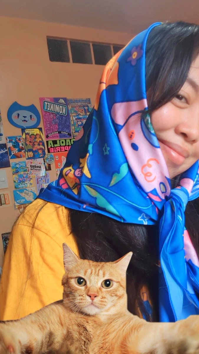 Not sure how I'll promote this new merch drop (the cute blue scarf! 🐰💙) so I snapped a selfie instead 😭

Limited quantities at <a href="/PatronsOTArts/">Patrons of the Arts</a>
Originals, July 5-6 at Space @ One Ayala! I'll be at Table AD24 ✌️