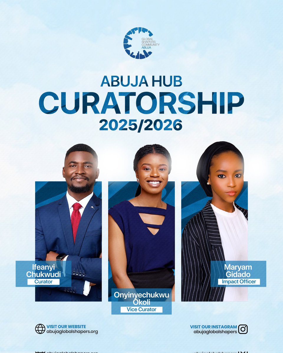 AbujaGSC's tweet image. The Abuja Hub of the Global Shapers Community is thrilled to announce its new leadership team following a swearing-in ceremony held last Saturday. Ifeanyi Chukwudi takes the reins as Curator, alongside Onyinyechukwu Okoli as Vice Curator and Maryam Gidado as Impact Officer. 💪🏽🎉