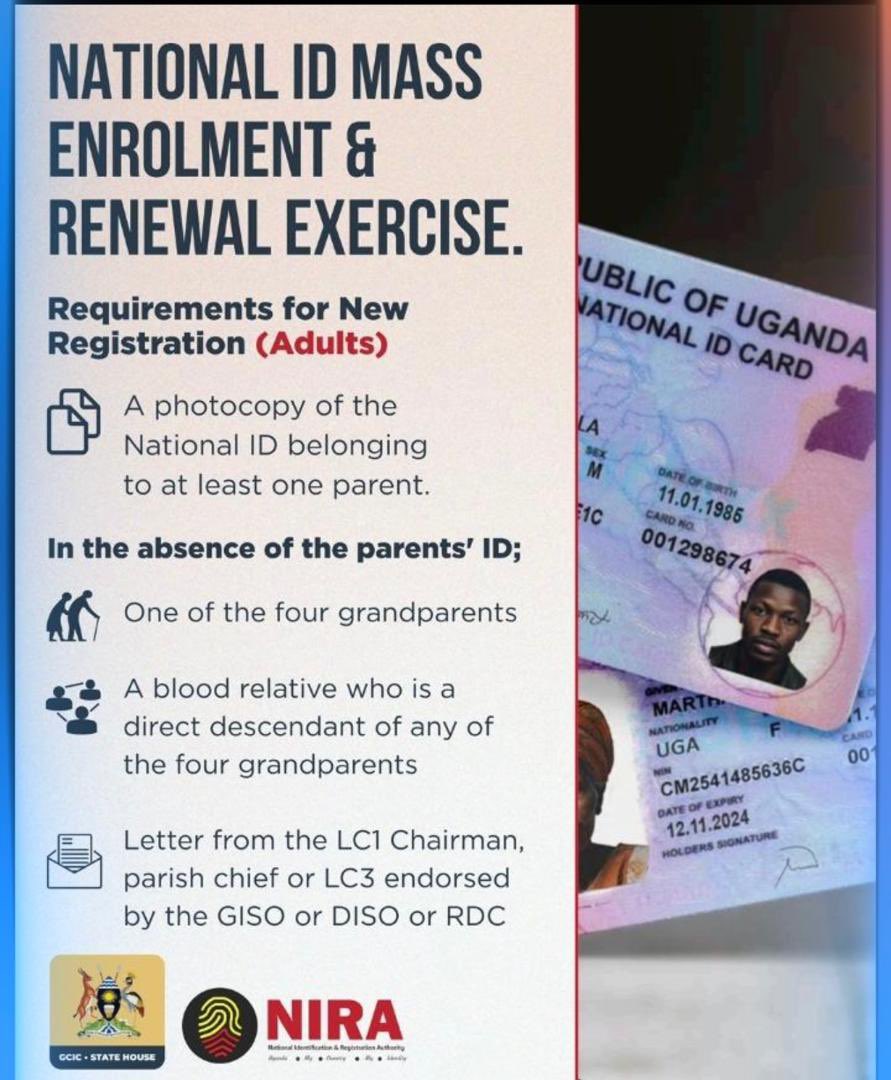 🇺🇬 No National ID? You’re locked out of life’s basics! From opening a bank account , getting healthcare , sitting national exams 🎓, to voting 🗳️ or accessing gov’t aid 💰 — a National ID is a must. As <a href="/NIRA_Ug/">NIRA</a>  rolls out mass ID registration &amp; renewal, don’t miss out. Register