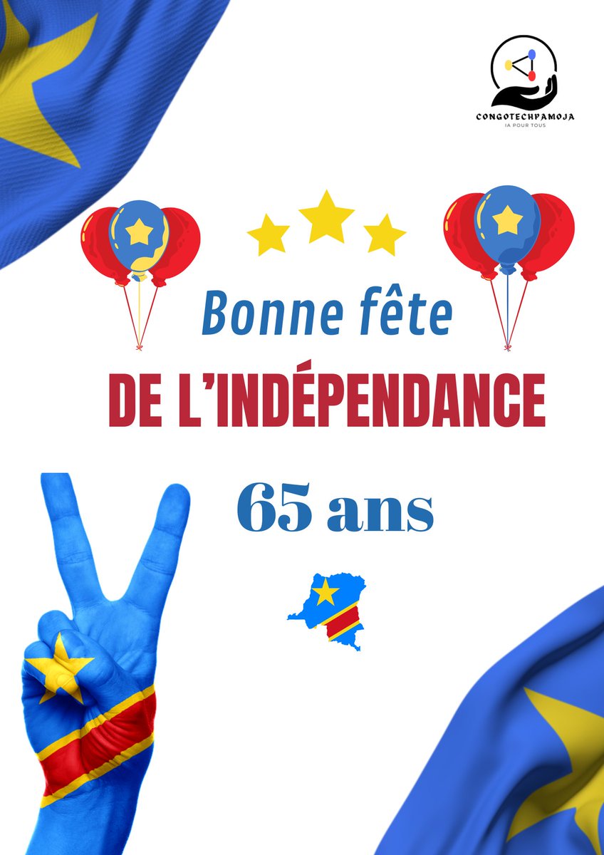 Congo Tech Pamoja vous souhaite une joyeuse fête de l’indépendance ! 🎉✨

Aujourd’hui, nous célébrons la paix , l’unité et un avenir brillant pour toute la jeunesse congolaise .

Ensemble, construisons un Congo tourné vers l’avenir ! 🔧📈🇨🇩