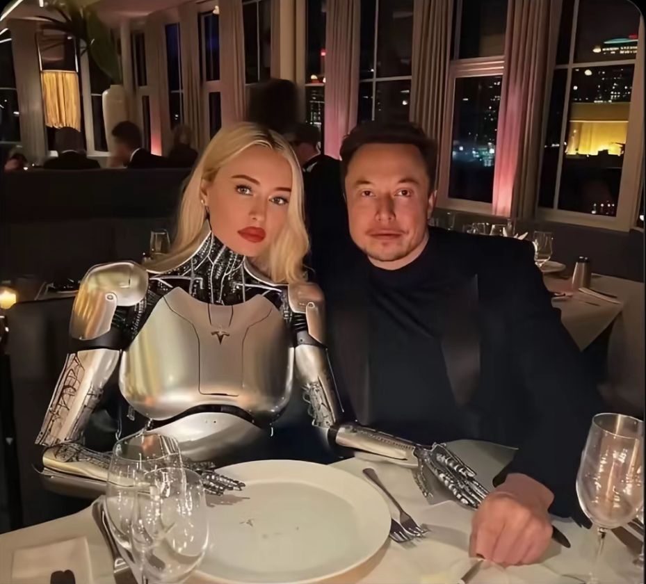humanoidmeme's tweet photo. . @elonmusk  is already living in the future by having a dinner with his robot wife https://t.co/0srwRp5Euz
