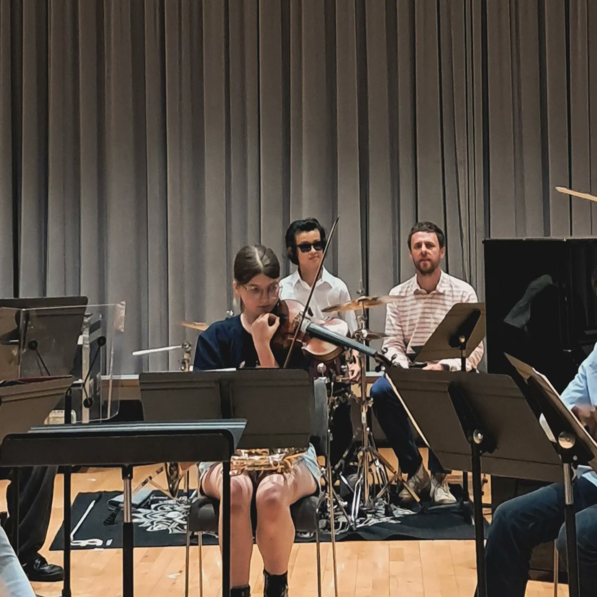 ChapmanShum's tweet photo. < NOYO London Ensemble End-of-Year Sharing > Chapman and the ensemble gave a beautiful performance at their end-of-year sharing. Chapman played percussion in the ensemble pieces and a solo on piano #ChapmanShum #BlindPianist #neurodivergent #youthorchestra #fusionmusic #guildhall https://t.co/uTuVaf2bZE