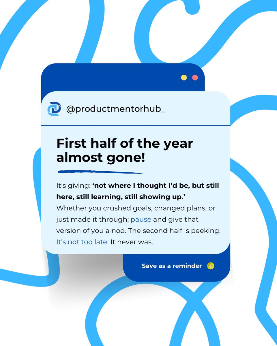 ProductMHub's tweet photo. Last day of H1!
Time to pause the scroll &amp; reassess.
Goals shifted? Plans changed? All good. You’re still here.

Tomorrow starts fresh; reset, optimize, repeat.

Save this if H2 is your comeback window.

#MidYearReset #JulyCheckIn #H2Goals #CareerGrowth #ProductManager https://t.co/Vypz96r4fP