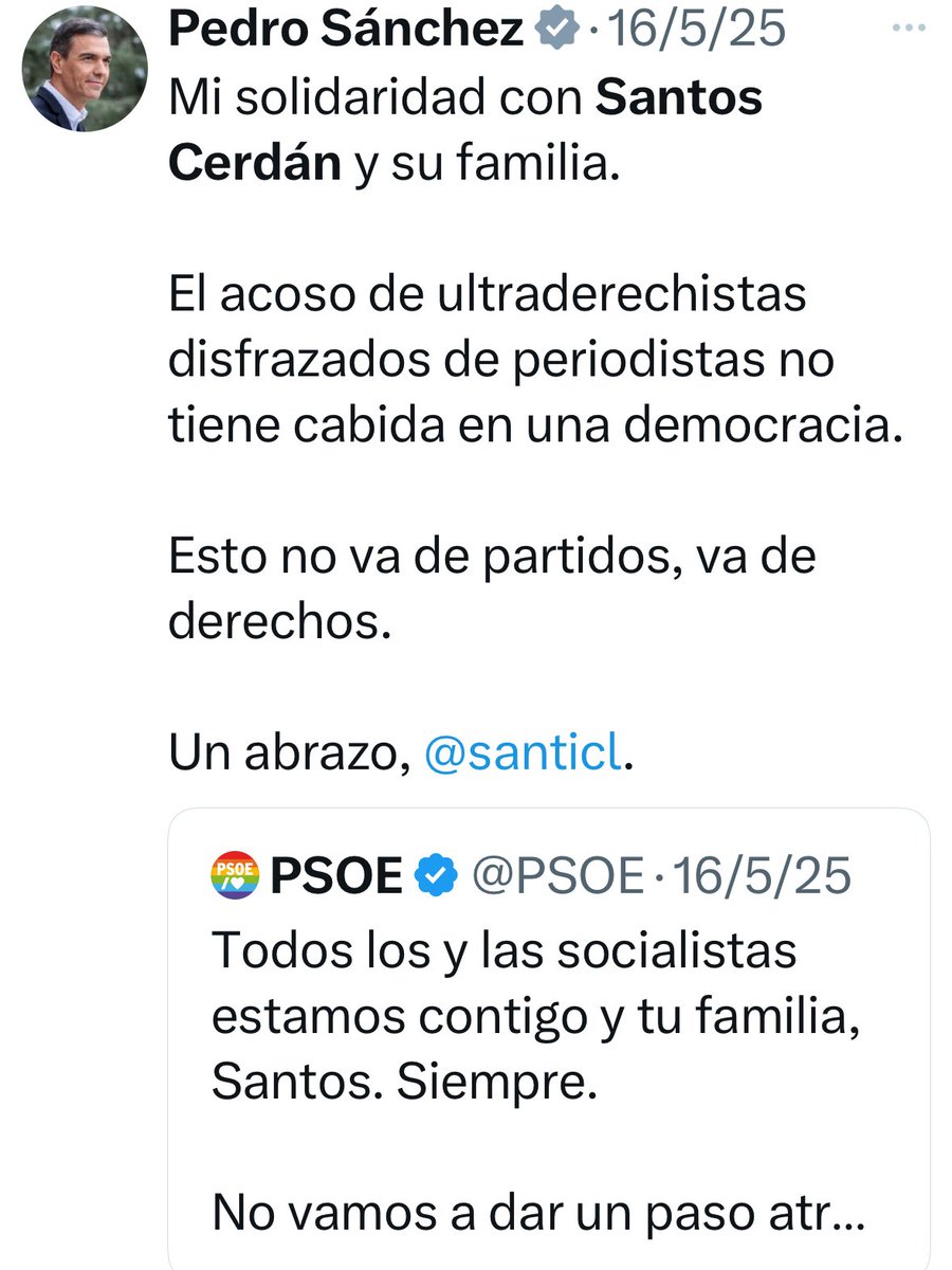 PedroOtamendi's tweet photo. Hace poco más de un mes: “Mi solidaridad con Santos Cerdán. El acoso de ultraderechistas disfrazados de periodistas no tiene cabida en democracia”

Hoy: “El PSOE actuó de manera contundente desde el primer momento con Santos Cerdán”

‘El PSOE y la corrupción’. Óleo sobre lienzo… https://t.co/ojvRx3mPuh