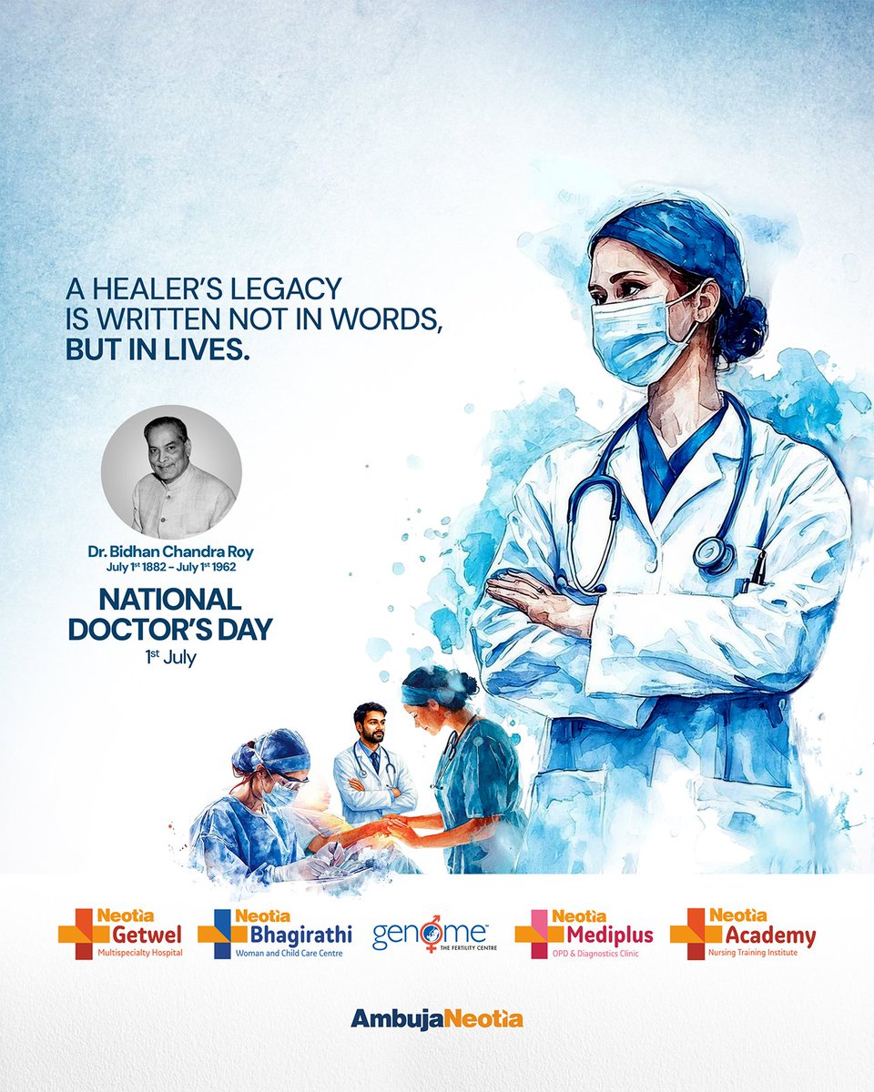 Honouring Dr. #BidhanChandraRoy on #NationalDoctorsDay. Today we celebrate not only Dr. Roy but all #doctors who carry forward his spirit of compassionate care &amp; commitment to humanity. #Thankyou for #makingadifference one patient at a time. #DoctorsDay #AmbujaNeotia #Healthcare