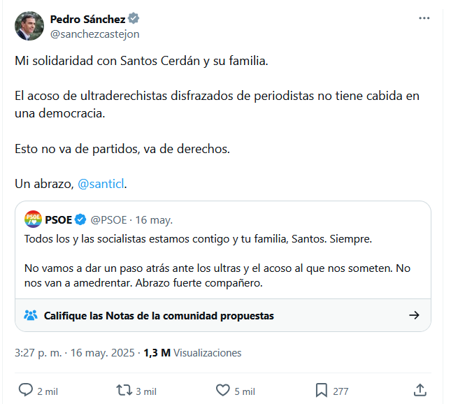 pabloharour's tweet photo. Este tuit de Sánchez apoyando a Cerdán tiene mes y medio https://t.co/gglwgg9DiY