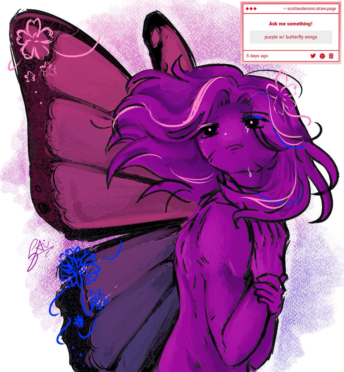 scottandersinn's tweet image. [Strawpage Request #12]
Butterfly Purple
Finally testing out CSP, I kinda prefer the simplicity of Ibispaint X...

#alanbecker