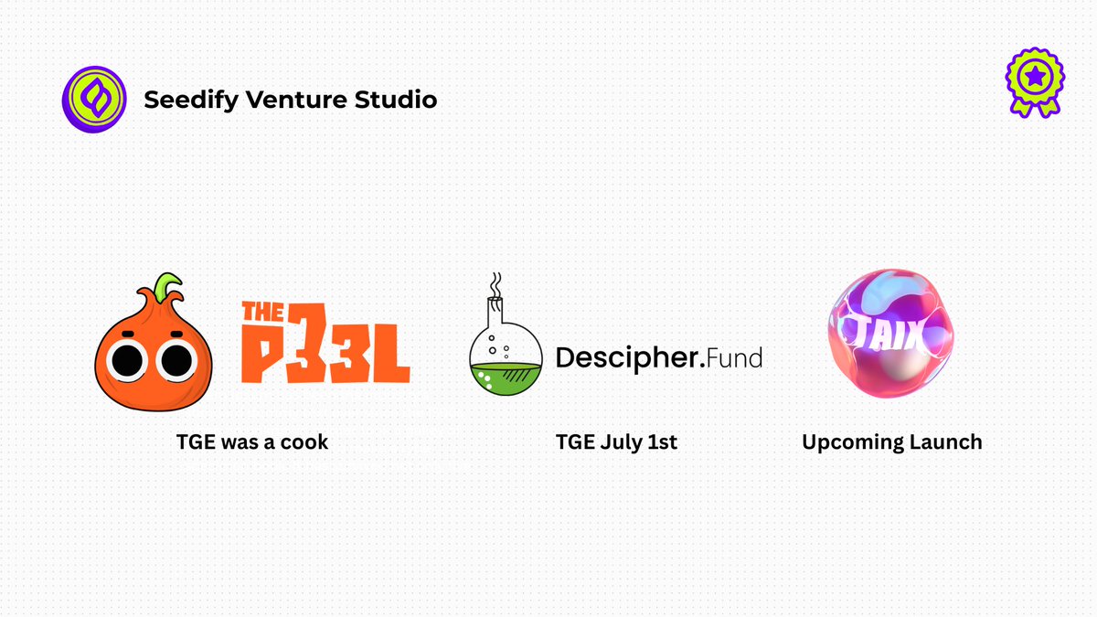Seedify is rolling real verticals:

✓ $P33L - Social rewards + Gamified engagement, boosting user stickiness
✓ $DESCI - AI Agents + DAO funding to fix broken research
✓ $TAIX - AI monetizing the creator economy, fairer revenue for artists

3 verticals, 1 playbook: Solve pain