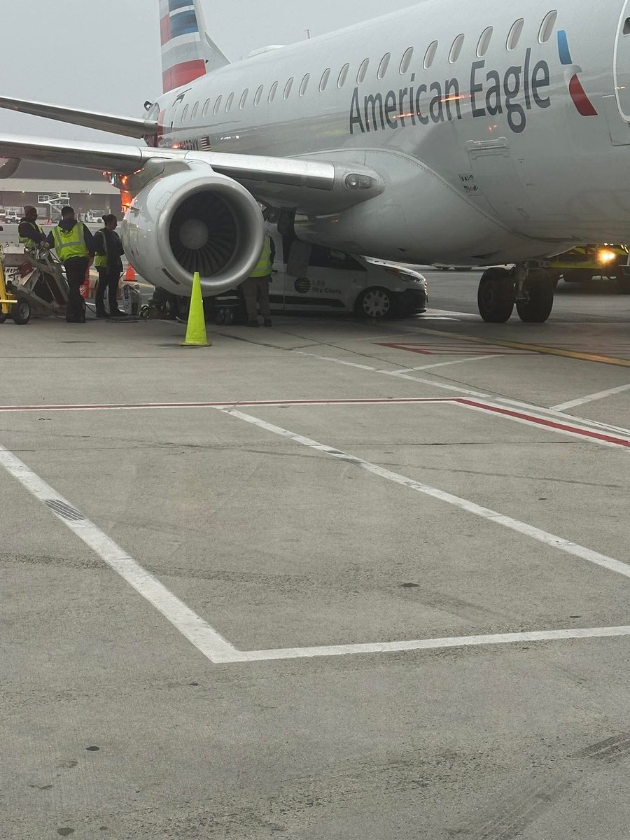 aviationbrk's tweet photo. American Eagle/Republic Airways Embraer E175LR damaged after a ground vehicle collided with the aircraft at Boston’s Logan Airport over the weekend.

The crash occurred on Sunday morning when a catering minivan collided with a Republic Airways aircraft, according to a Massachusetts Port Authority spokesperson.

The driver suffered minor injuries and was transported to the hospital for evaluation.

The aircraft was not carrying any passengers and was towed to the American Airlines maintenance hangar for further inspection.