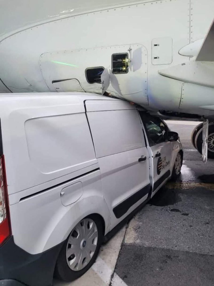 aviationbrk's tweet photo. American Eagle/Republic Airways Embraer E175LR damaged after a ground vehicle collided with the aircraft at Boston’s Logan Airport over the weekend.

The crash occurred on Sunday morning when a catering minivan collided with a Republic Airways aircraft, according to a Massachusetts Port Authority spokesperson.

The driver suffered minor injuries and was transported to the hospital for evaluation.

The aircraft was not carrying any passengers and was towed to the American Airlines maintenance hangar for further inspection.