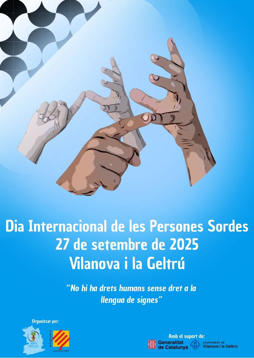 FESOCAinfo's tweet photo. 💙Aquest any el DIPS se celebrarà a Vilanova i la Geltrú el dissabte 27/09, sota el lema: "No hi ha #dretshumans sense dret a la #llenguadesignes". #LSC 
🔜 Aviat us donarem més informació sobre les inscripcions, activitats... Estigueu atents! https://t.co/UhnPqoou8Y